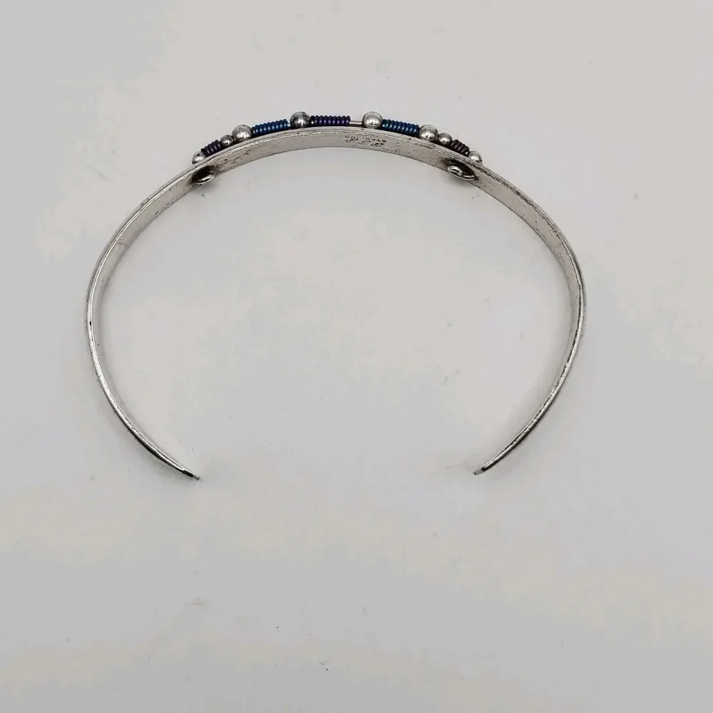 Sterling Silver 925 Vintage Wire Twist Detail Petite Cuff Bracelet Signed PJP - Picture 8 of 10